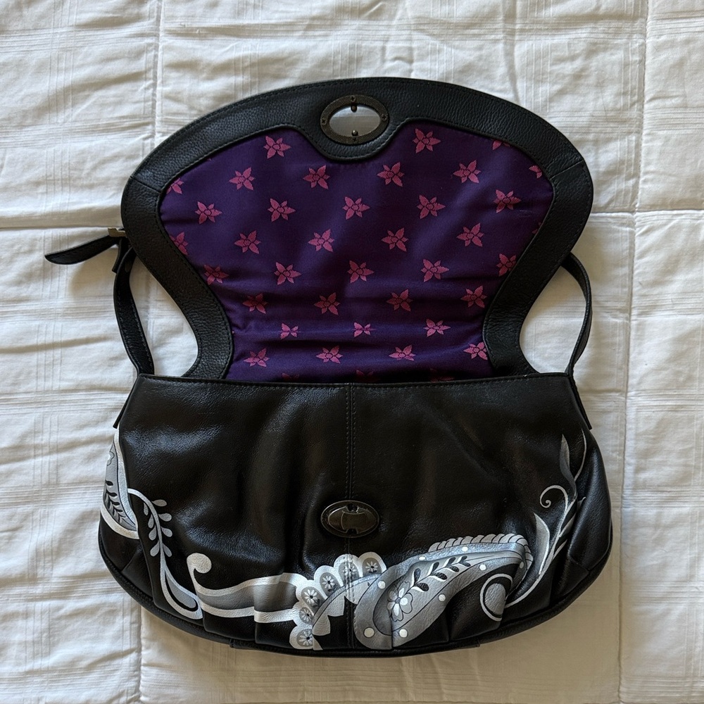 LIKE NEW! Anushka Floral Black and Gray Hand-painted Women's Bag - Picture 3 of 8
